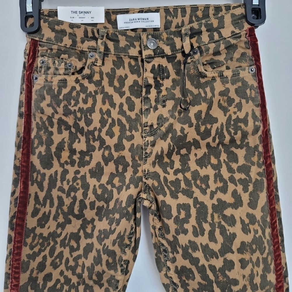 Zara zw animal print skinny jeans with velvet band - Picture 5 of 9